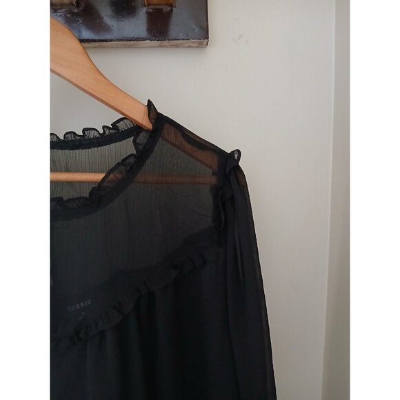 Torrid Crinkle Chiffon Ruffle Blouson Sleeve Blouse Size 2 2X 18 20 Black Work - Picture 3 of 10